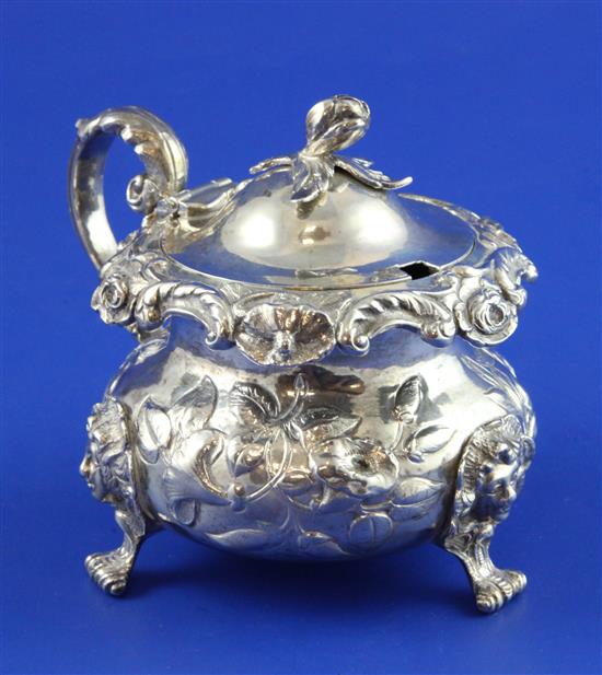 An early Victorian ornate silver mustard pot by Charles Gordon, 7.5 oz.